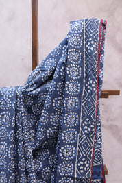Indigo HBP Cotton Saree With Beads - SRICS194