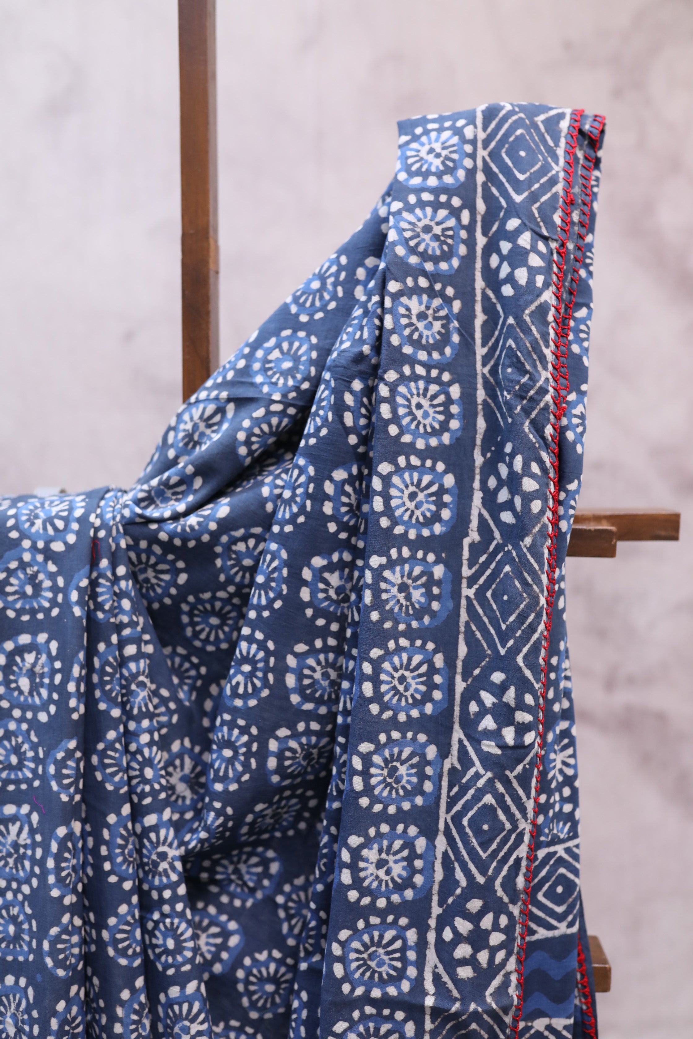 Indigo HBP Cotton Saree With Beads - SRICS194