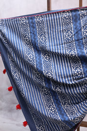 Indigo HBP Cotton Saree With Beads - SRICS194