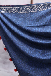 Indigo HBP Cotton Saree With Beads - SRICS194