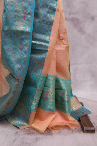 Peach Chanderi Tissue Silk Saree-SRPTSS75