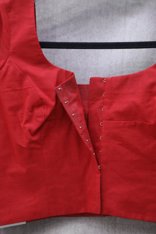 Red Cotton Round-Neck Blouse-SRRCRNB25