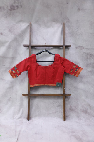 Red Cotton Round-Neck Blouse-SRRCRNB25