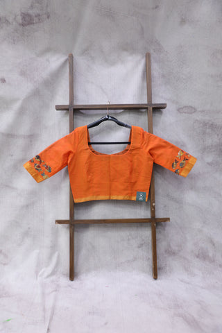 Brick Orange Cotton Round-Neck Blouse-SRBOCRNB27