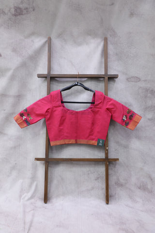 Pink Cotton Round-Neck Blouse-SRPCRNB24