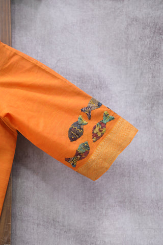 Orange Cotton Round-Neck Blouse-SROCRNB26