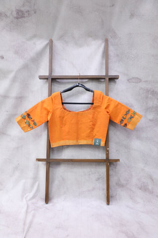 Orange Cotton Round-Neck Blouse-SROCRNB26