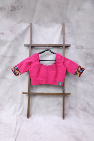 Pink Cotton Round-Neck Blouse-SRPCRNB32