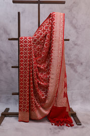 Red Bandhani Georgette Banarasi Silk Saree - SRRBGBSS419