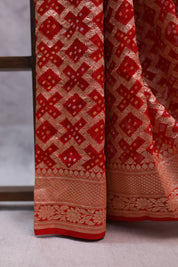 Red Bandhani Georgette Banarasi Silk Saree - SRRBGBSS419