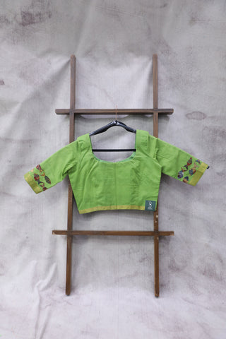 Green Cotton Round-Neck Blouse-SRGCRNB33