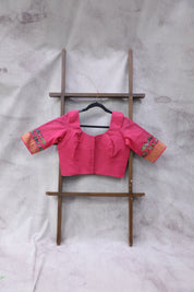 Pink Cotton Round-Neck Blouse-SRPCRNB21