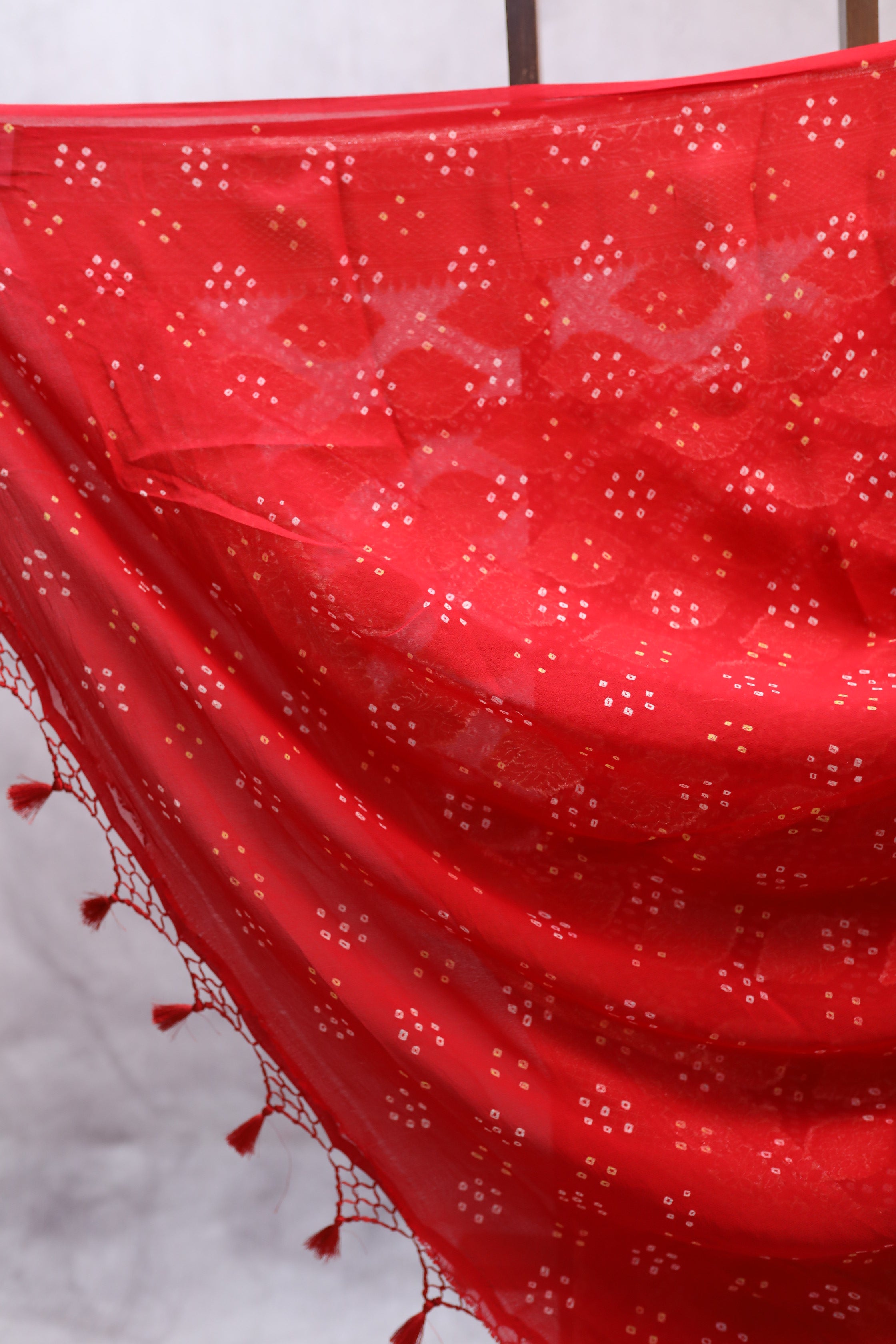 Red Bandhani Georgette Banarasi Silk Saree - SRRBGBSS419