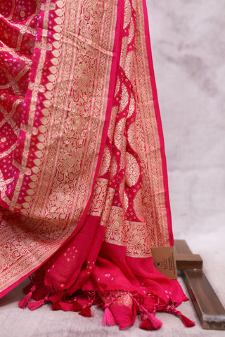 Pink Bandhani Georgette Banarasi Silk Saree - SRPBGBSS421