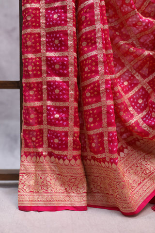 Pink Bandhani Georgette Banarasi Silk Saree - SRPBGBSS421