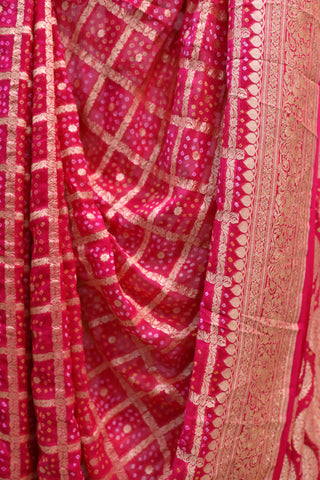 Pink Bandhani Georgette Banarasi Silk Saree - SRPBGBSS421