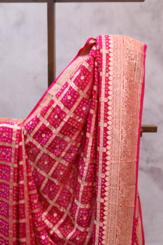 Pink Bandhani Georgette Banarasi Silk Saree - SRPBGBSS421