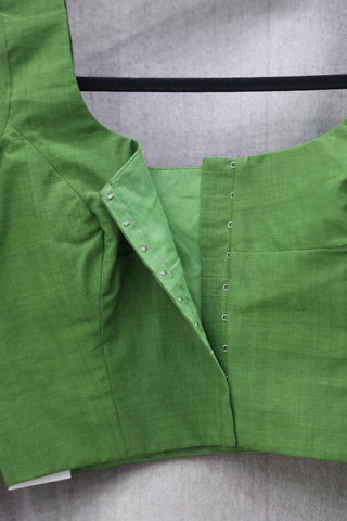 Green Cotton Round-Neck Blouse-SRGCRNB28