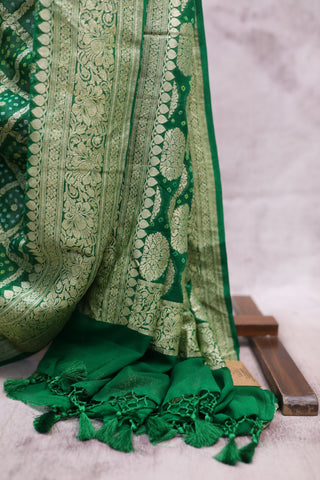 Green Bandhani Georgette Banarasi Silk Saree - SRGBGBSS425