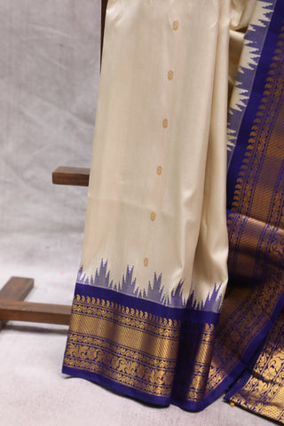 Off White Gadwal Silk Saree - SROWGSS355