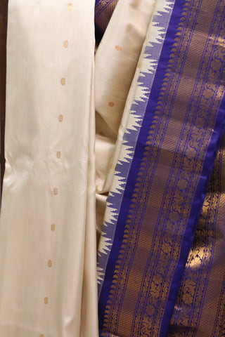 Off White Gadwal Silk Saree - SROWGSS355