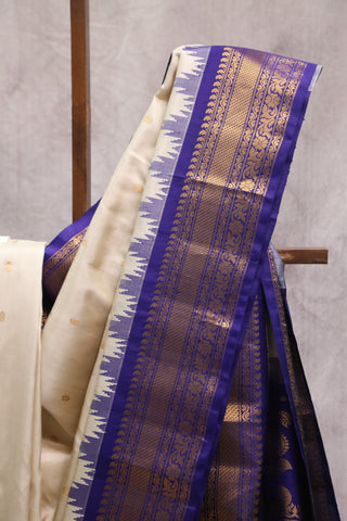 Off White Gadwal Silk Saree - SROWGSS355