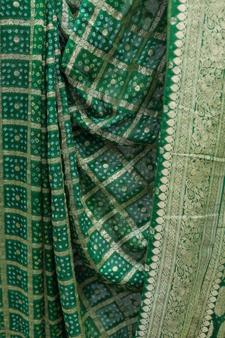 Green Bandhani Georgette Banarasi Silk Saree - SRGBGBSS425