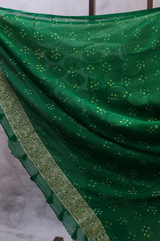 Green Bandhani Georgette Banarasi Silk Saree - SRGBGBSS425