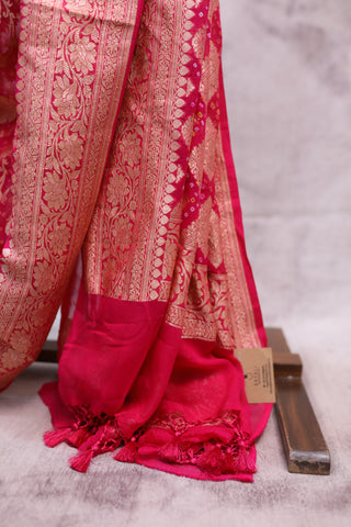 Pink Bandhani Georgette Banarasi Silk Saree - SRPBGBSS420