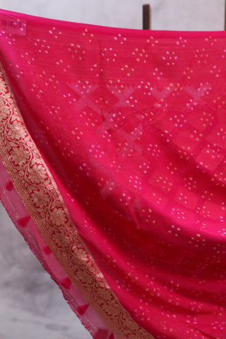 Pink Bandhani Georgette Banarasi Silk Saree - SRPBGBSS420