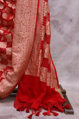 Red Bandhani Georgette Banarasi Silk Saree - SRRBGBSS416