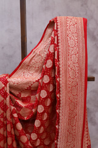 Red Bandhani Georgette Banarasi Silk Saree - SRRBGBSS416