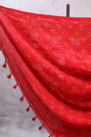 Red Bandhani Georgette Banarasi Silk Saree - SRRBGBSS416