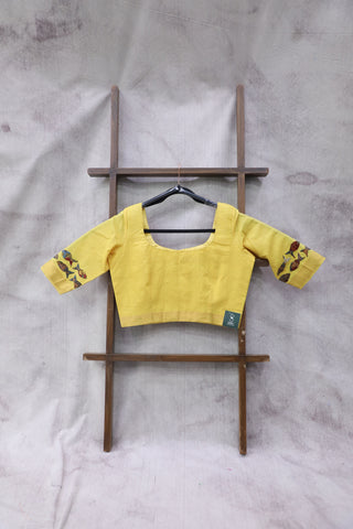 Yellow Cotton Round-Neck Blouse-SRYCRNB36