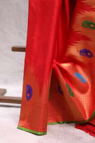 Red Gadwal Silk Saree - SRRGSS376