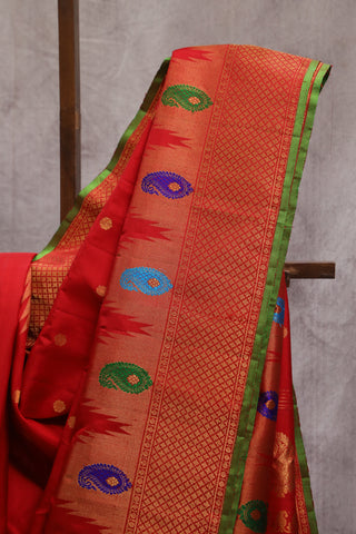 Red Gadwal Silk Saree - SRRGSS376