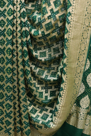 Dark Green Bandhani Georgette Banarasi Silk Saree - SRDGBGBSS424