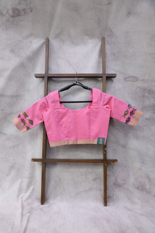 Pastel Pink Cotton Round-Neck Blouse-SRPPCRNB34