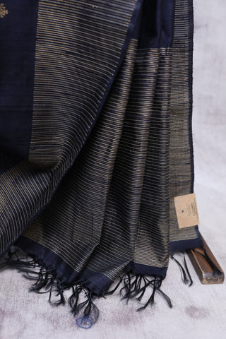 Midnight Blue Raw Silk Saree - SRMBRSS270