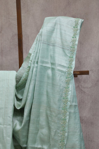 Pastel Green Zardosi Tussar Silk Saree-SRPGZTSS19