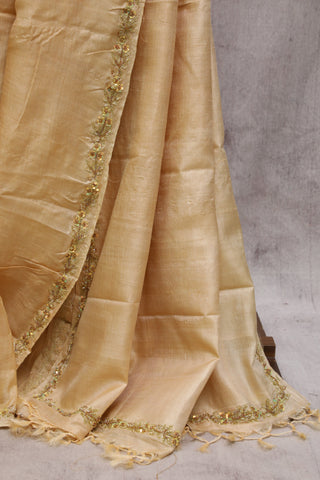 Beige Zardosi Tussar Silk Saree-SRBZTSS18