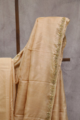 Beige Zardosi Tussar Silk Saree-SRBZTSS18