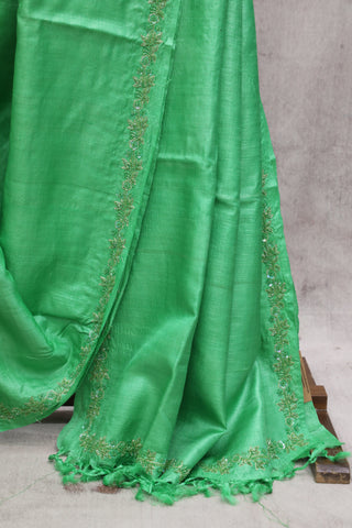 Green Zardosi Tussar Silk Saree-SRGZTSS20