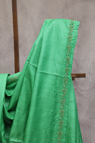 Green Zardosi Tussar Silk Saree-SRGZTSS20