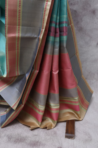 Aqua Green Kanjeevaram Silk Saree-SRAGKSS378