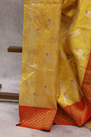 Mustard Yellow Chanderi Silk Saree-SRMYCSS105