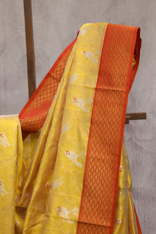 Mustard Yellow Chanderi Silk Saree-SRMYCSS105