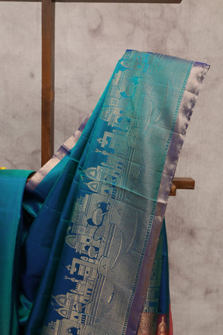 Peacock Green Soft Silk Saree With Ganga Ghat Weaving Design - SRPGSSS182