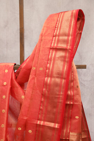 Two Tone Red Chanderi Tissue Silk Saree-SRTTRCTSS129