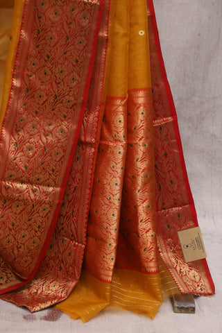 Mustard Yellow Chanderi Silk Saree-SRMYCSS108